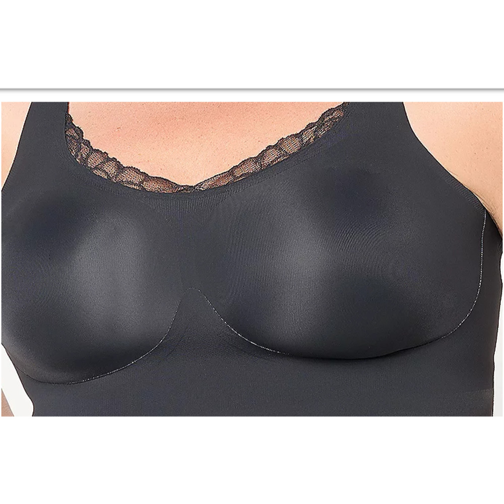 Evelyn & Bobbie Lace Trimmed V-Neck Seamless Bra Cami black Large A704715 - Picture 2 of 2